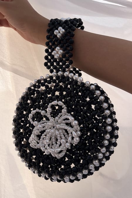 Rubilon Bloom Beaded Circular Wristlet with Pearl Flower 