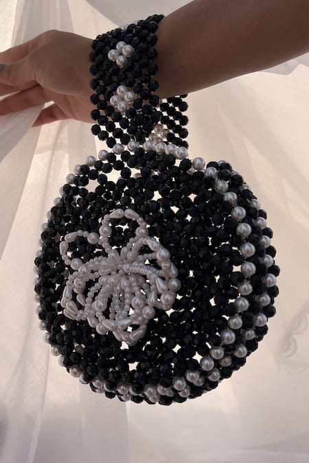 Rubilon Bloom Beaded Circular Wristlet with Pearl Flower 