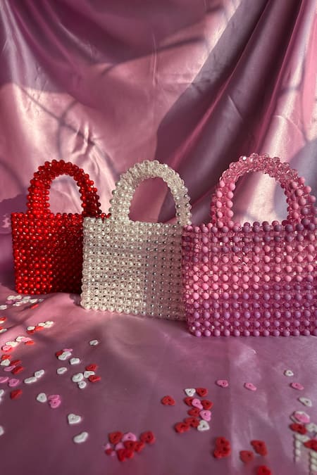Rubilon Lexi Pink Handwoven Acrylic Bead & Crystal Clutch 
