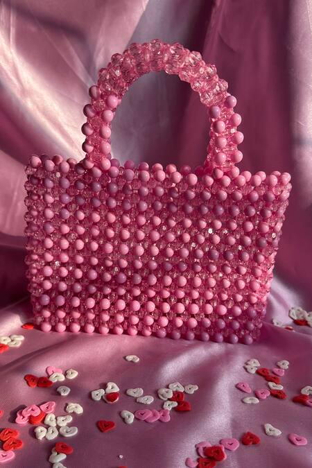 Rubilon_Pink Beads, Crystals Lexi Handwoven Acrylic And Clutch _Online_at_Aza_Fashions