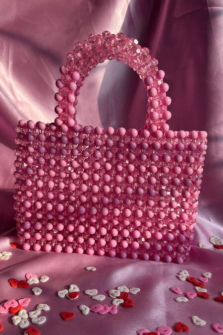 Buy_Rubilon_Pink Beads, Crystals Lexi Handwoven Acrylic And Clutch _Online_at_Aza_Fashions