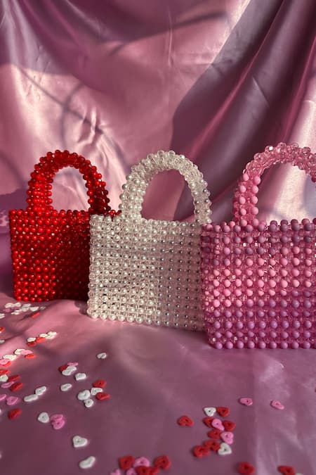 Rubilon Lexi Red Beaded Handwoven Acrylic Crystals Clutch 