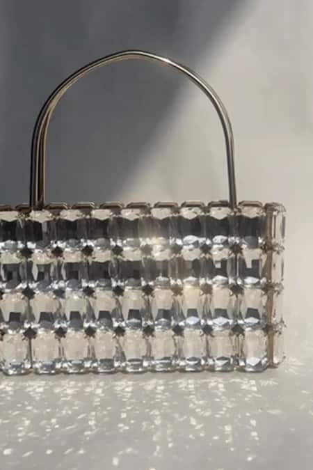 Buy_Rubilon_White Crystals, Rhinestones Aurora Embellished Clutch _Online_at_Aza_Fashions