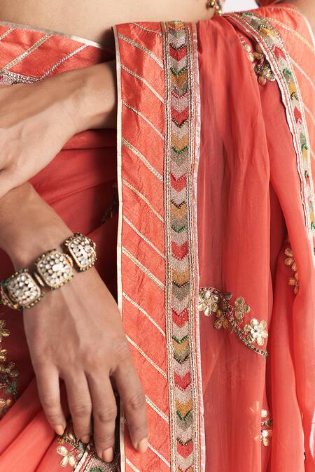 Shop_Studio Bagechaa_Orange Silk, Organza Mirrors, Embroidery, Rimjhim Tangerine Saree With Blouse _Online_at_Aza_Fashions