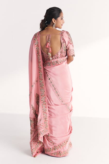 Studio Bagechaa Navya Light Pink Embroidered Saree With Blouse 