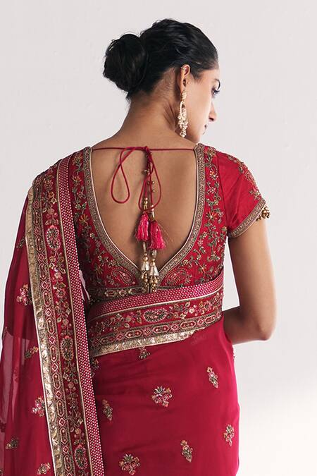 Buy_Studio Bagechaa_Magenta Organza, Silk Embroidery, Gota Patti, Gauri Pink Saree With Blouse _Online_at_Aza_Fashions