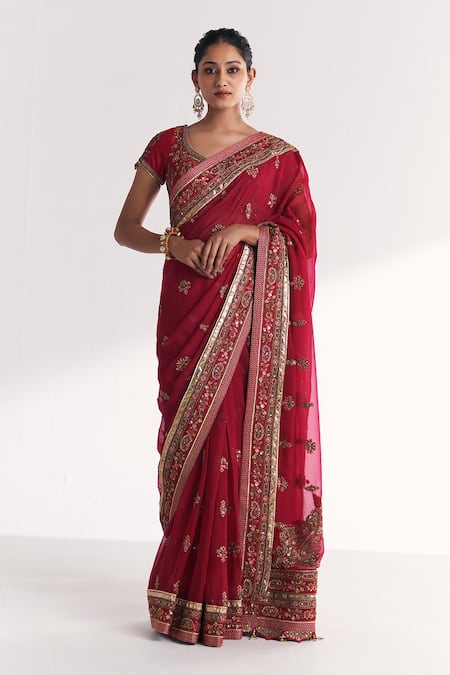 Studio Bagechaa Gauri Magenta Pink Embroidered Saree With Blouse 
