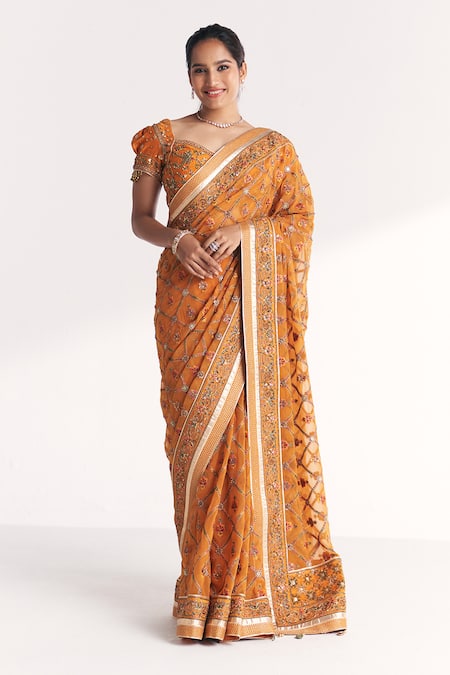 Studio Bagechaa Kaira Mustard Embroidered Saree With Blouse 