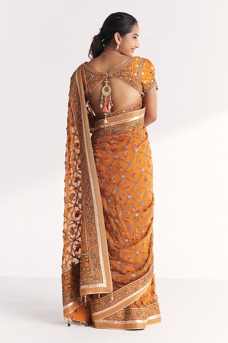 Studio Bagechaa Kaira Mustard Embroidered Saree With Blouse 