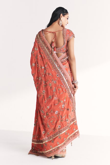 Studio Bagechaa Jannat Tangerine Embroidered Saree With Blouse 