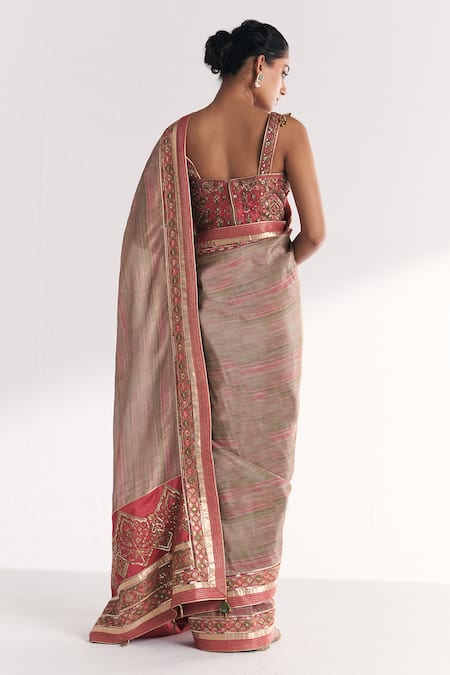 Studio Bagechaa Phoolbagh Pink Embroidered Saree With Blouse 
