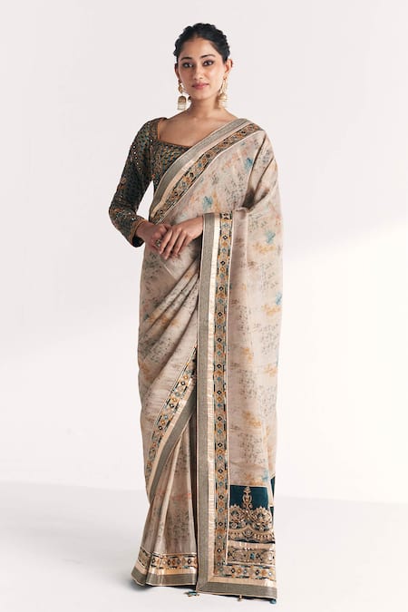 Studio Bagechaa Gitanjali Blue Embroidered Saree With Blouse 