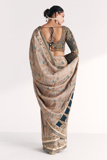 Studio Bagechaa Gitanjali Blue Embroidered Saree With Blouse 