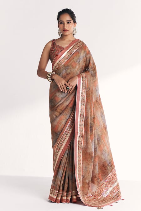 Studio Bagechaa Phulwari Orange Embroidered Saree With Blouse 