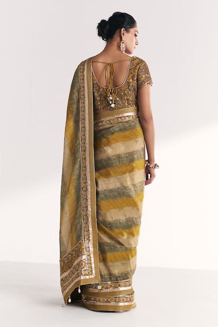 Studio Bagechaa Kusum Lime Green Embroidered Saree With Blouse 