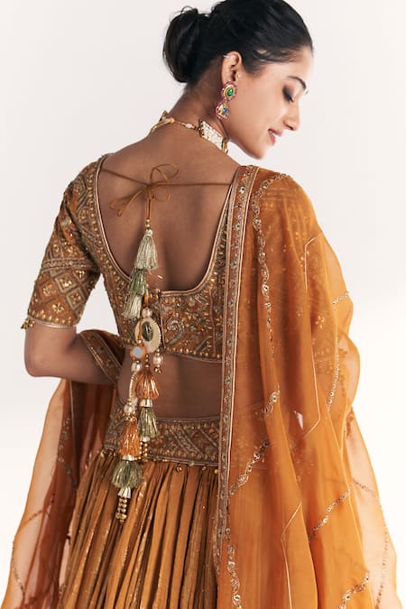 Studio Bagechaa_Yellow Viscose, Silk, Chanderi, Lurex, Organza Sunheri Mustard Lehenga Set _Online_at_Aza_Fashions