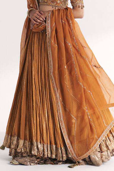 Buy_Studio Bagechaa_Yellow Viscose, Silk, Chanderi, Lurex, Organza Sunheri Mustard Lehenga Set _Online_at_Aza_Fashions