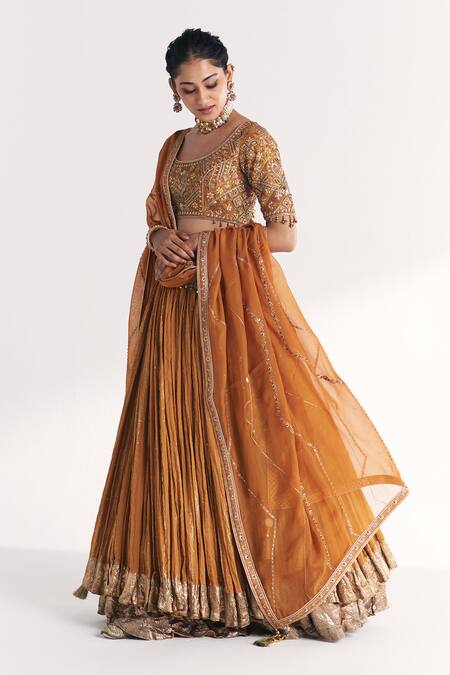 Shop_Studio Bagechaa_Yellow Viscose, Silk, Chanderi, Lurex, Organza Sunheri Mustard Lehenga Set _Online_at_Aza_Fashions