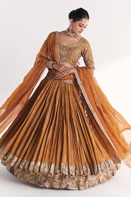 Studio Bagechaa_Yellow Viscose, Silk, Chanderi, Lurex, Organza Sunheri Mustard Lehenga Set _at_Aza_Fashions