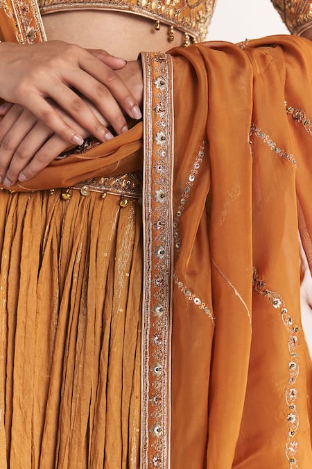 Buy_Studio Bagechaa_Yellow Viscose, Silk, Chanderi, Lurex, Organza Sunheri Mustard Lehenga Set 