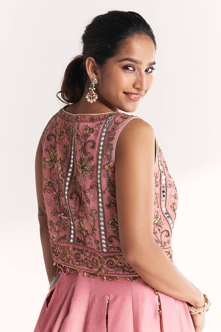 Shop Studio Bagechaa Pink Silk, Tissue Embroidery, Mirrors, Tassels, Gota Kimaya Jacket Lehenga Set Online at Aza Fashions Shop_Studio Bagechaa_Pink Silk, Tissue Embroidery, Mirrors, Tassels, Gota Kimaya Jacket Lehenga Set _Online_at_Aza_Fashions