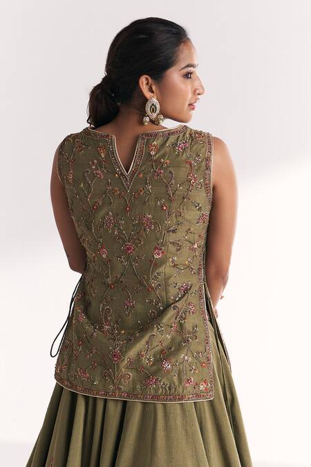 Buy Studio Bagechaa Green Organza, Silk Embroidery, Sequins, Beads, Chandni Kurta Lehenga Set Online at Aza Fashions Buy_Studio Bagechaa_Green Organza, Silk Embroidery, Sequins, Beads, Chandni Kurta Lehenga Set _Online_at_Aza_Fashions