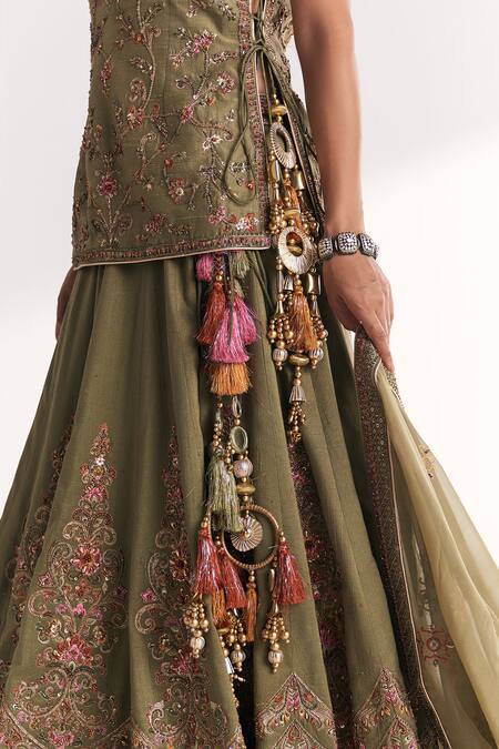 Studio Bagechaa Green Organza, Silk Embroidery, Sequins, Beads, Chandni Kurta Lehenga Set at Aza Fashions Studio Bagechaa_Green Organza, Silk Embroidery, Sequins, Beads, Chandni Kurta Lehenga Set _at_Aza_Fashions