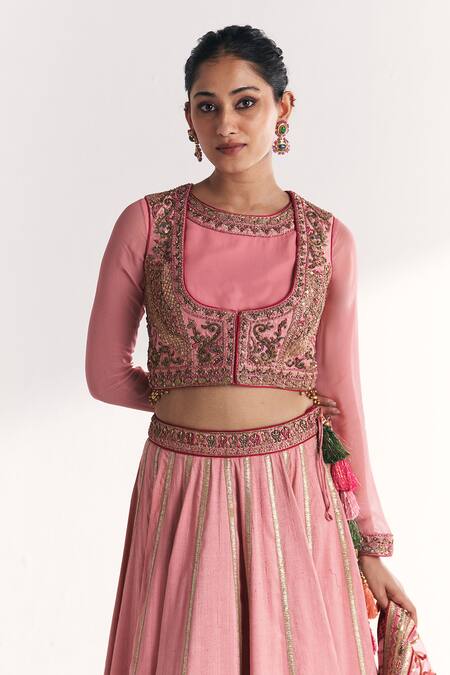 Studio Bagechaa Pink Shantoon, Georgette, Silk Organza, Neelkamal Light Jacket Lehenga Set Online at Aza Fashions Studio Bagechaa_Pink Shantoon, Georgette, Silk Organza, Neelkamal Light Jacket Lehenga Set _Online_at_Aza_Fashions