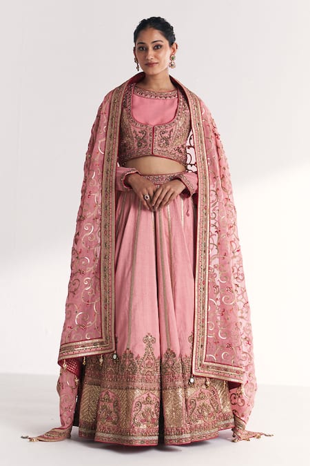 Studio Bagechaa Neelkamal Light Pink Embroidered Jacket Lehenga Set 