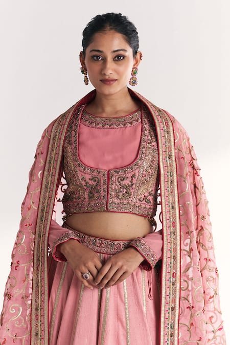 Buy Studio Bagechaa Pink Shantoon, Georgette, Silk Organza, Neelkamal Light Jacket Lehenga Set Online at Aza Fashions Buy_Studio Bagechaa_Pink Shantoon, Georgette, Silk Organza, Neelkamal Light Jacket Lehenga Set _Online_at_Aza_Fashions