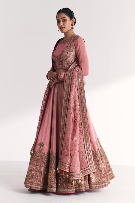 Studio Bagechaa Pink Shantoon, Georgette, Silk Organza, Neelkamal Light Jacket Lehenga Set at Aza Fashions Studio Bagechaa_Pink Shantoon, Georgette, Silk Organza, Neelkamal Light Jacket Lehenga Set _at_Aza_Fashions