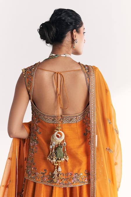 Shop Studio Bagechaa Yellow Silk, Organza Embroidery, Tassels, Beads, Mor Mustard Kurta Lehenga Set Online at Aza Fashions Shop_Studio Bagechaa_Yellow Silk, Organza Embroidery, Tassels, Beads, Mor Mustard Kurta Lehenga Set _Online_at_Aza_Fashions