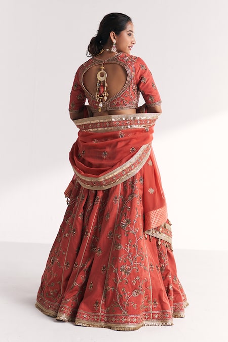 Studio Bagechaa Kesar Tangerine Embroidered Lehenga Set 