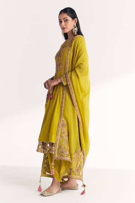 Buy Studio Bagechaa Lime Silk, Crepe, Organza Embroidery, Sequins, Chitra Green Anarkali Set Online at Aza Fashions Buy_Studio Bagechaa_Lime Silk, Crepe, Organza Embroidery, Sequins, Chitra Green Anarkali Set _Online_at_Aza_Fashions