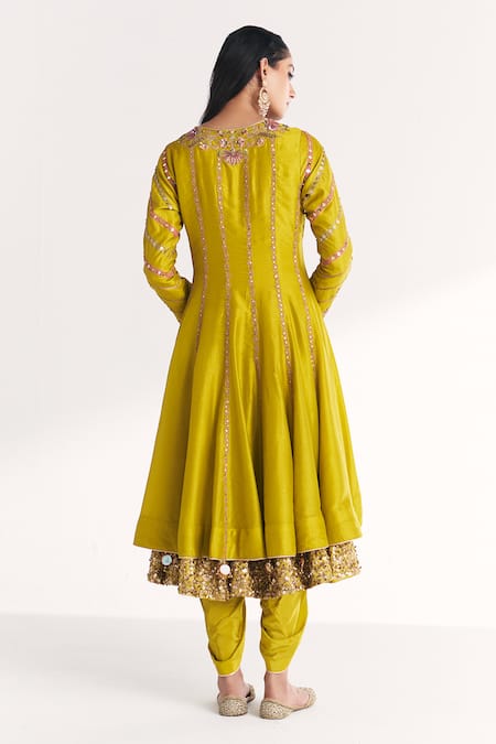 Studio Bagechaa Chitra Lime Green Embroidered Anarkali Set 