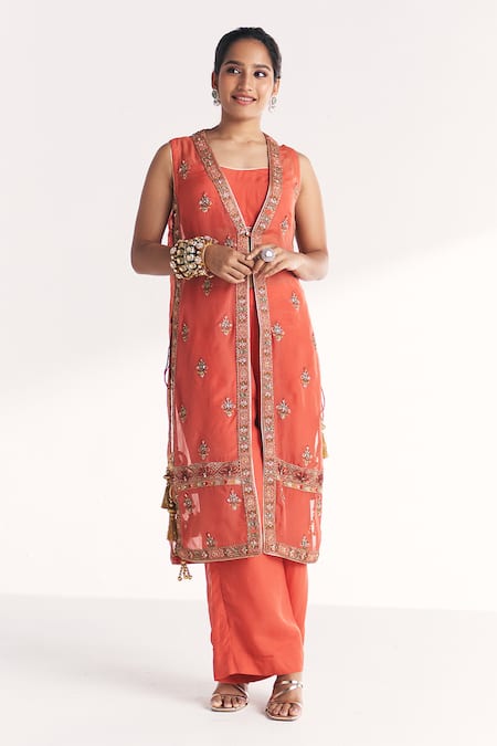 Studio Bagechaa Malang Tangerine Embroidered Jacket Pant Set 