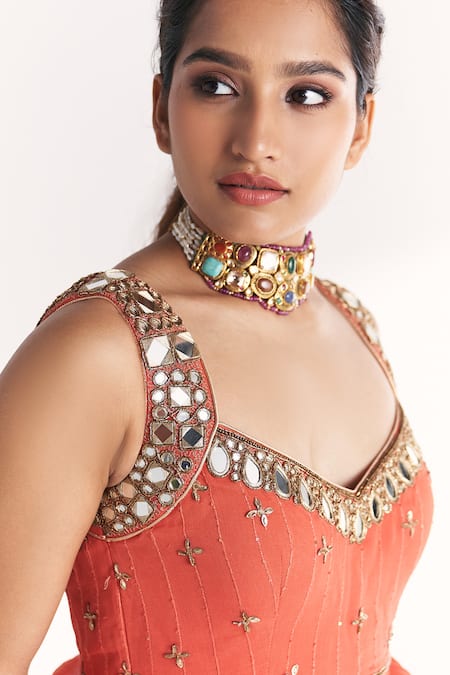 Shop Studio Bagechaa Orange Georgette Mirrors, Embroidery, Safar Tangerine Anarkali With Dupatta Online at Aza Fashions Shop_Studio Bagechaa_Orange Georgette Mirrors, Embroidery, Safar Tangerine Anarkali With Dupatta _Online_at_Aza_Fashions