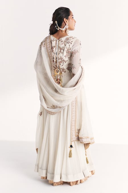Studio Bagechaa Kaushiki Ivory Embroidered Anarkali With Dupatta 