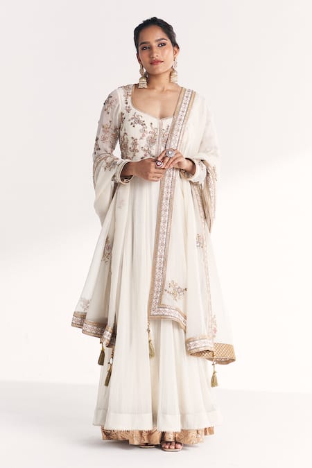 Studio Bagechaa Kaushiki Ivory Embroidered Anarkali With Dupatta 