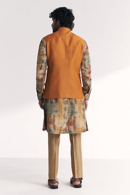 Studio Bagechaa Janak Mustard Embroidered Nehru Jacket Set 