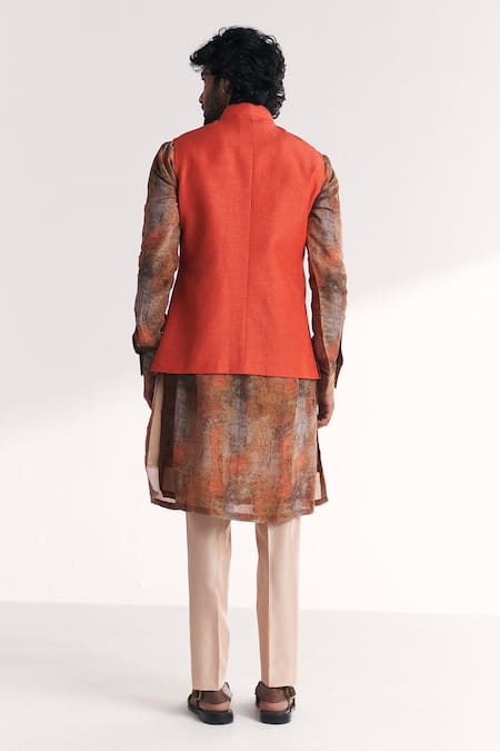 Studio Bagechaa Chandan Tangerine Embroidered Nehru Jacket Set 