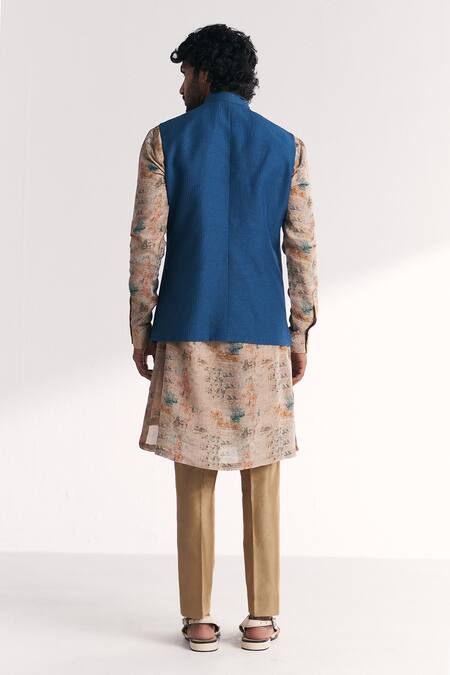 Studio Bagechaa Musawir Blue Embroidered Nehru Jacket Set 