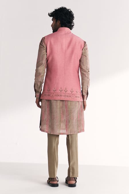 Studio Bagechaa Dino Pink Embroidered Nehru Jacket Set 
