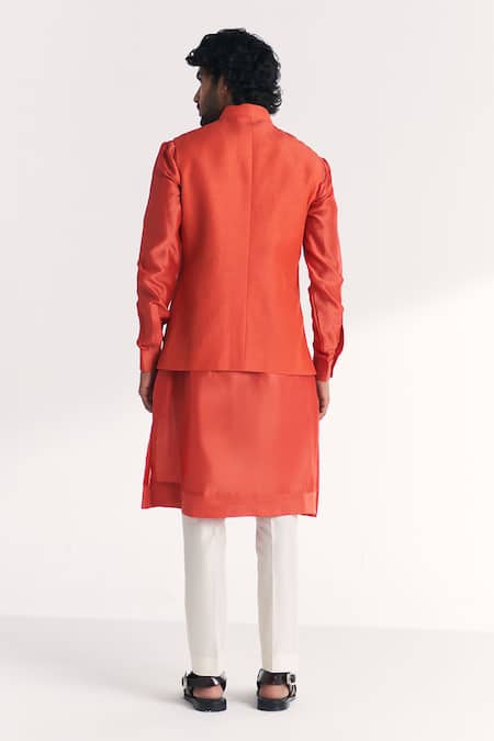 Studio Bagechaa Rawal Tangerine Embroidered Nehru Jacket Set 