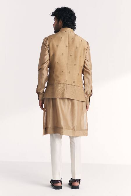 Studio Bagechaa Green Chanderi, Linen, Satin Embroidery Yawar Nehru Jacket Set Online at Aza Fashions Studio Bagechaa_Green Chanderi, Linen, Satin Embroidery Yawar Nehru Jacket Set _Online_at_Aza_Fashions