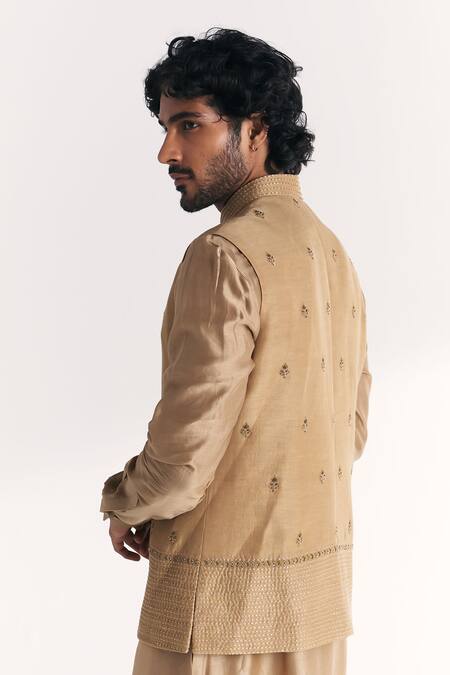 Studio Bagechaa Green Chanderi, Linen, Satin Embroidery Yawar Nehru Jacket Set at Aza Fashions Studio Bagechaa_Green Chanderi, Linen, Satin Embroidery Yawar Nehru Jacket Set _at_Aza_Fashions