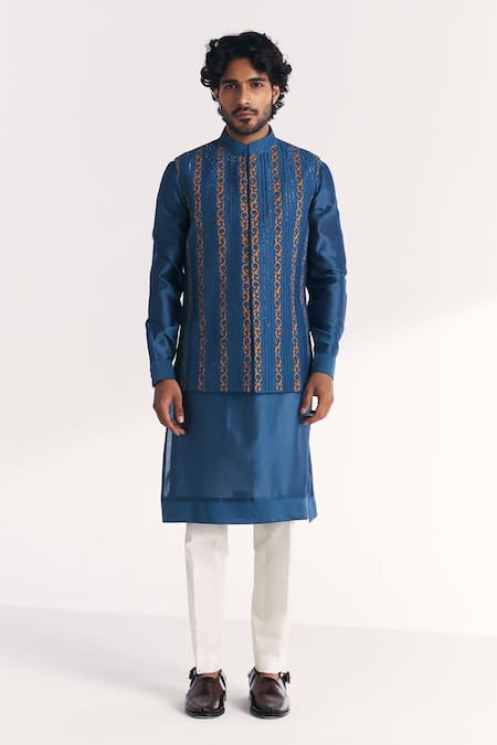 Studio Bagechaa Shahid Blue Embroidered Nehru Jacket Set 