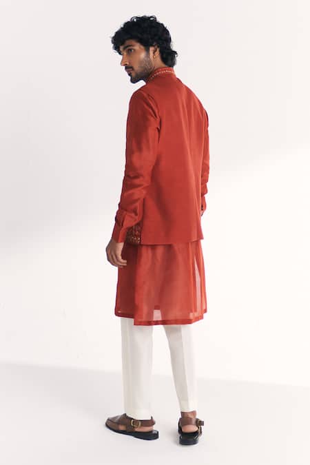 Studio Bagechaa Shamsi Rust Nehru Jacket Set 