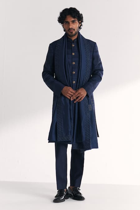 Studio Bagechaa Jauhar Blue Embroidered Achkan Set 