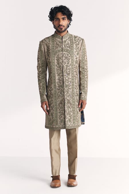 Studio Bagechaa Karan Green Embroidered Achkan Set 